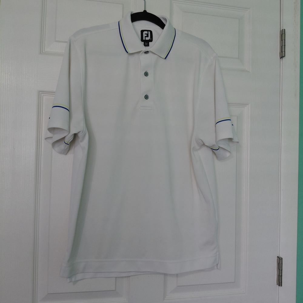 FootJoy Mens ProDry Golf Polo Shirt White Blue Green Stripe Size Small S